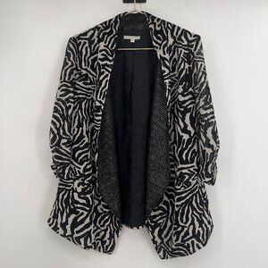 Alberto Makali Black & White Textured Zebra Print Open Front Blazer Jacket - L